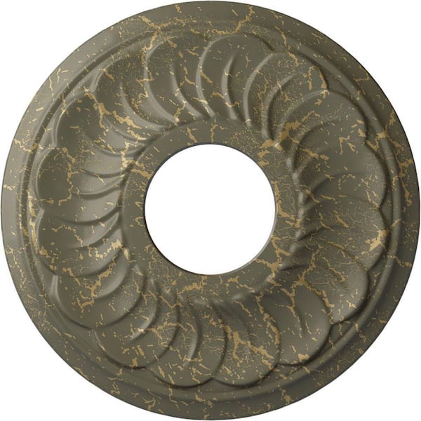 Ekena Millwork 1 in. x 11-3/4 in. x 11-3/4 in. Polyurethane Jet Blackthorne Ceiling Medallion, Witch Hazel Crackle