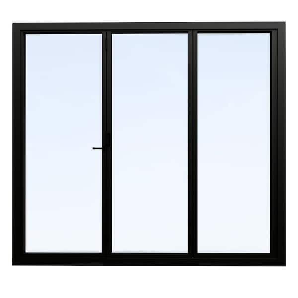 96 in. x 96 in. Right Swing/Outswing Double Tempered Glass Black Aluminum Folding Patio Door