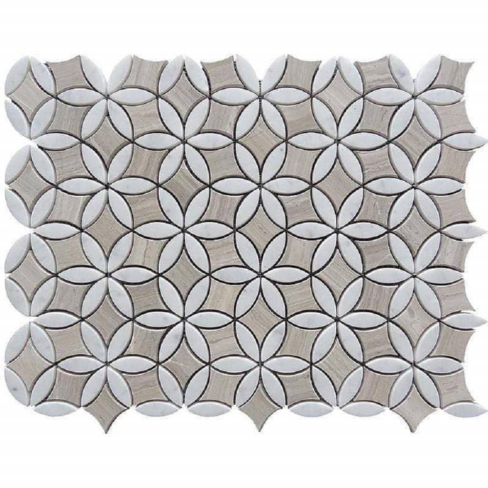 Gray and Beige 4 in. x 5 in. Wooden Flower Polished Marble Mosaic Tile Sample (0.13 sq. ft./Piece) price history on PriceWatchPro