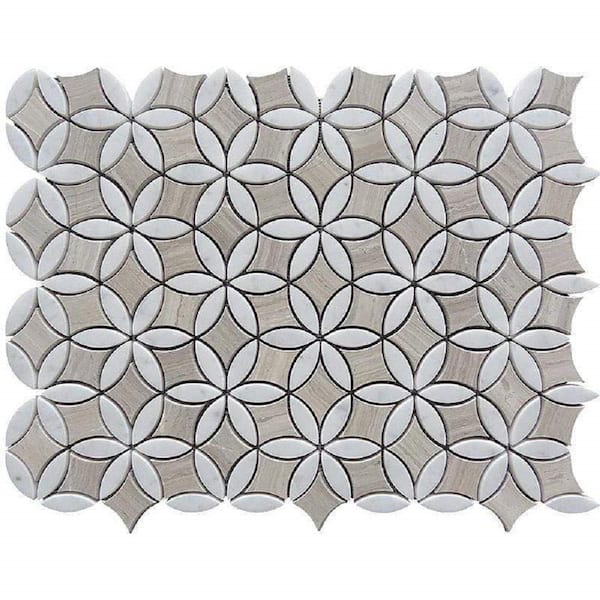 Apollo Tile Gray and Beige 4 in. x 5 in. Wooden Flower Polished Marble Mosaic Tile Sample (0.13 sq. ft./Piece)