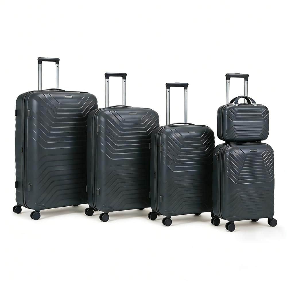 HIKOLAYAE 5-Piece Grey Hardside Spinner Luggage Set Travel