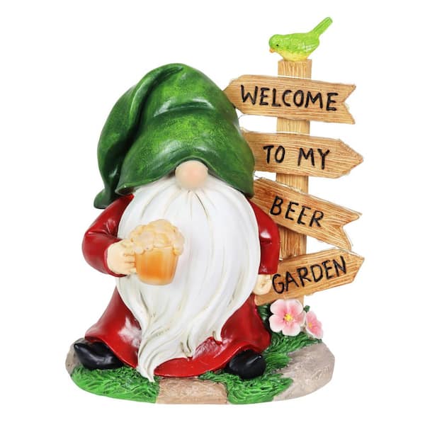 Exhart Solar Welcome to My Beer Garden Sign, 8 in. x 9.5 in. Gnome Garden Statue