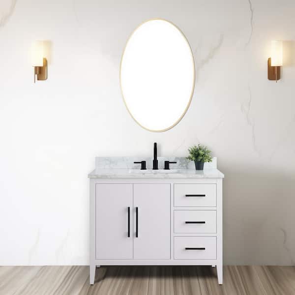 Vanity Art 42 in. W x 22 in. D x 34 in. H Single Sink Bathroom Vanity Cabinet in White with Engineered Marble Top