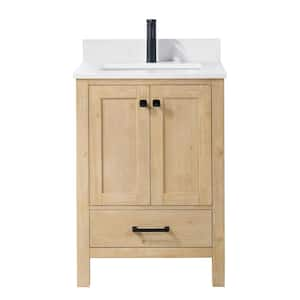 Shannon 24 in. W x 22 in. D x 34 in. H Single Bath Vanity in Natural Brown with White Composite Stone Top