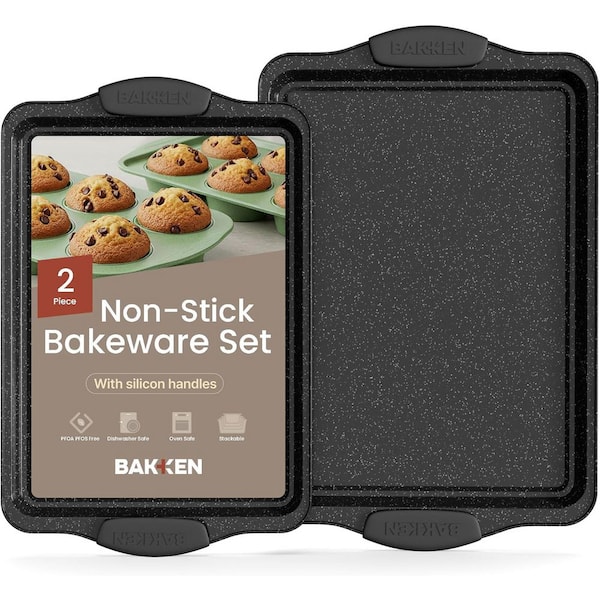 Medium (15.15 x 10.03") and Large (17.1 x 11.8") Nonstick Sheets, Carbon Steel Cookie Sheets with Gray Silicone Handles