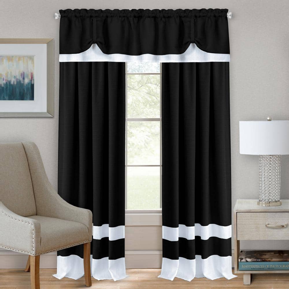 Black and White Polyester Light Filtering Drape Panel