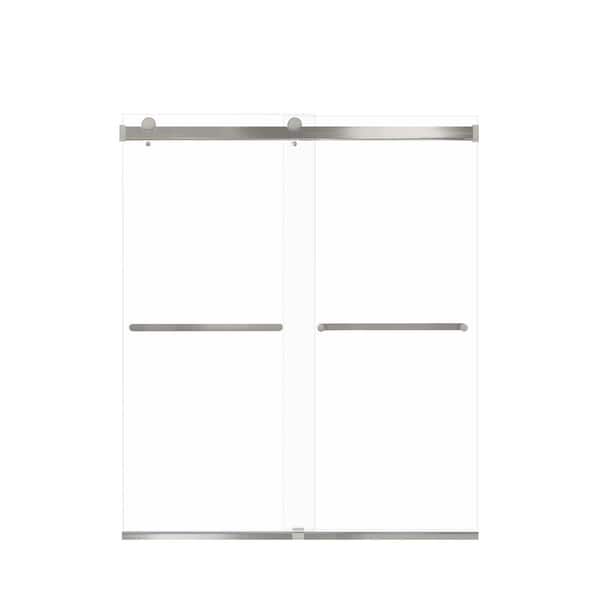 Transolid Brianna 60 in. W x 70 in. H Sliding Frameless Shower Door in Brushed Stainless with Clear Glass