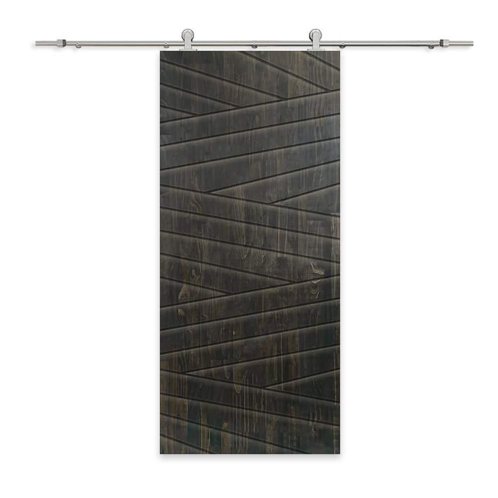 30 in. x 80 in. Charcoal Black Stained Pine Wood Modern Interior Sliding Barn Door with Hardware Kit price history on PriceWatchPro