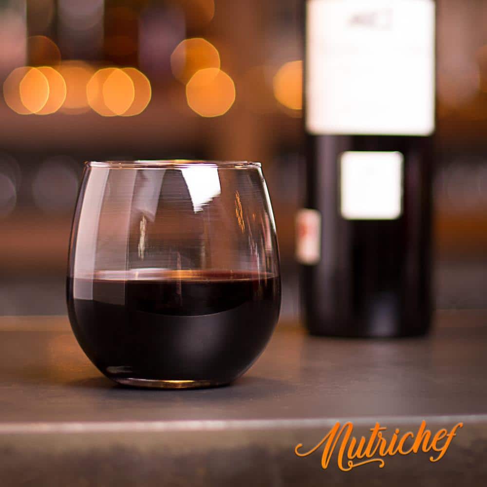 NutriChef 15oz Ultra-Thin Crystal Clear Stemless Wine Glasses Set