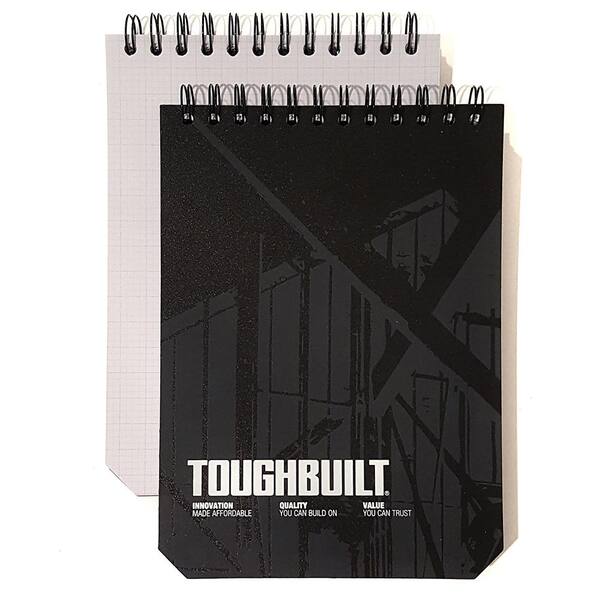 TOUGHBUILT Large Grid Notebooks with Plastic Cover, Black (2-Pack)
