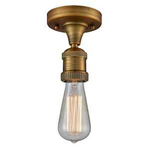 Bare Bulb 4.5 in. 1-Light Brushed Brass Semi-Flush Mount