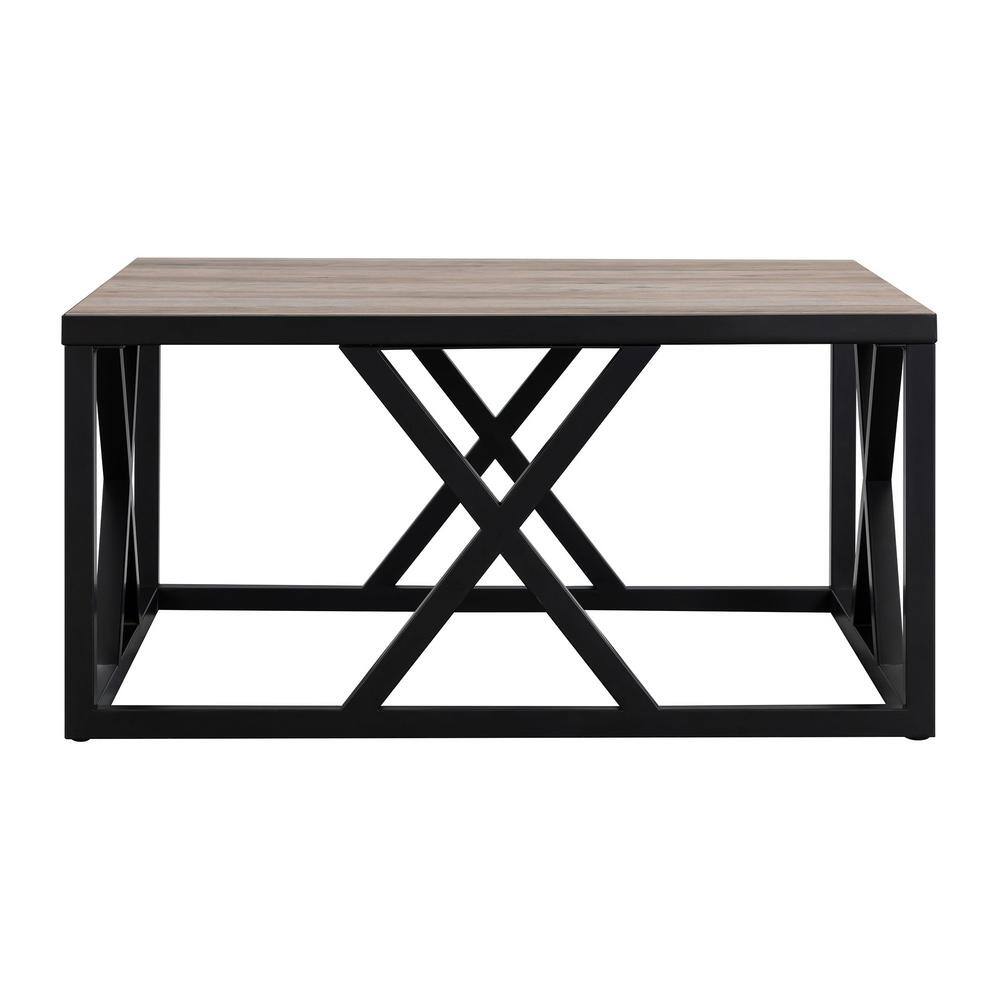 Gray Oak and Blackened Bronze Square Coffee Table with Storage