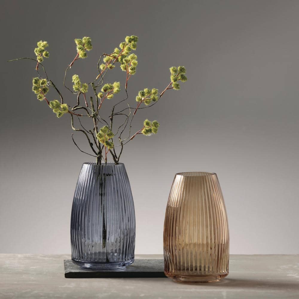Amber Ribbed Glass Decorative Vase, 10.5"