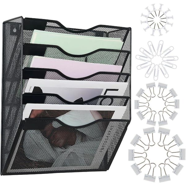5 Pockets Mesh Wall Mounted Hanging File Folders, Mail Organizer