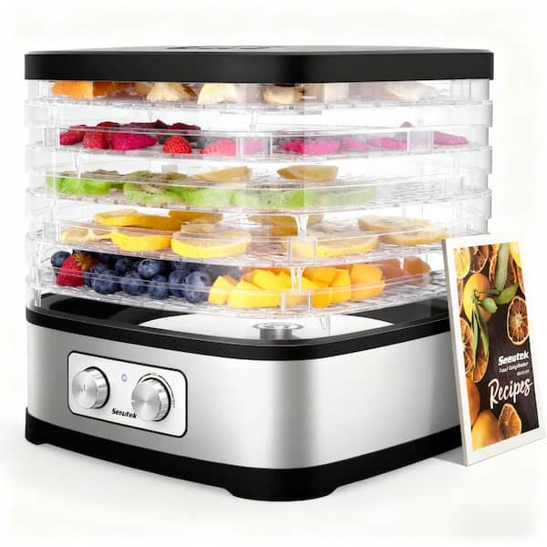 Food Dehydrator-5 Trays, Adjustable Temp, for Jerky, Fruits & Veggies, Includes Recipe Book & 4 Reusable Bags