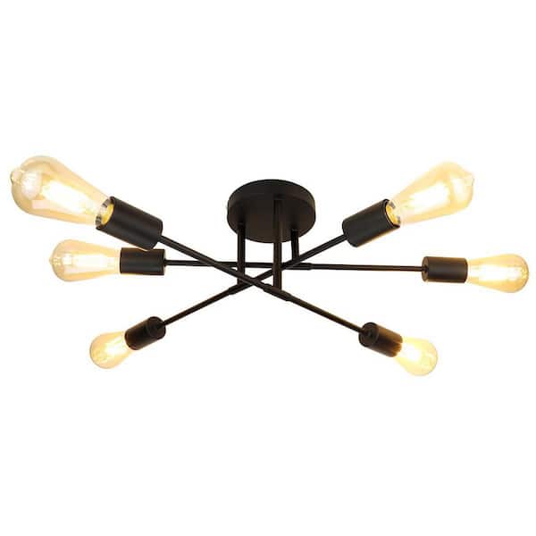 TAIFOND 21.25 in. 6-Light Matte Black Semi Flush Mount Ceiling Light with Adjustable Arms
