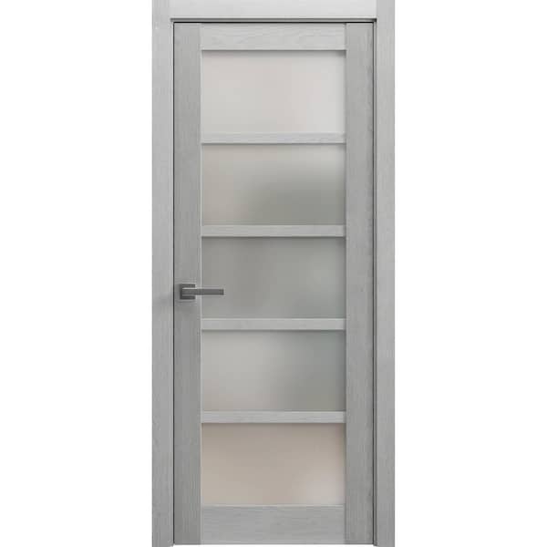 Sartodoors 42 in. x 84 in. 1 Panel Light Grey Oak Finished Solid MDF Sliding Door with Hardware