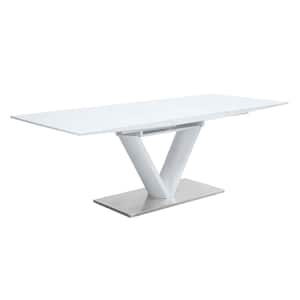 Gallegos White High Gloss Finish Wood 35.43 in. 4-Legs Dining Table Seats 6