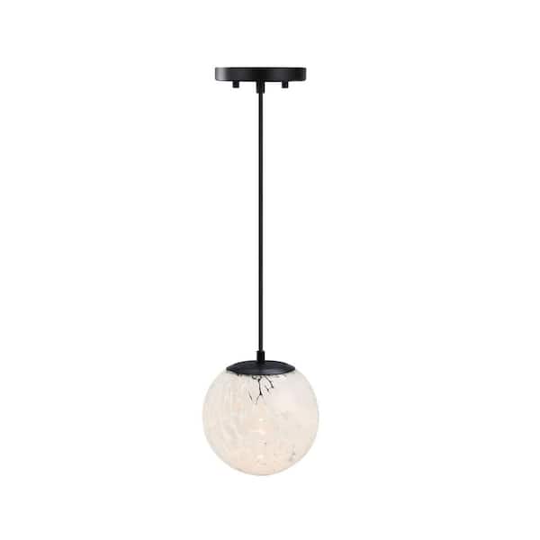 Designers Fountain Circo 60-Watt 1-Light Matte Black Globe Pendant Light with White Art Glass Shade