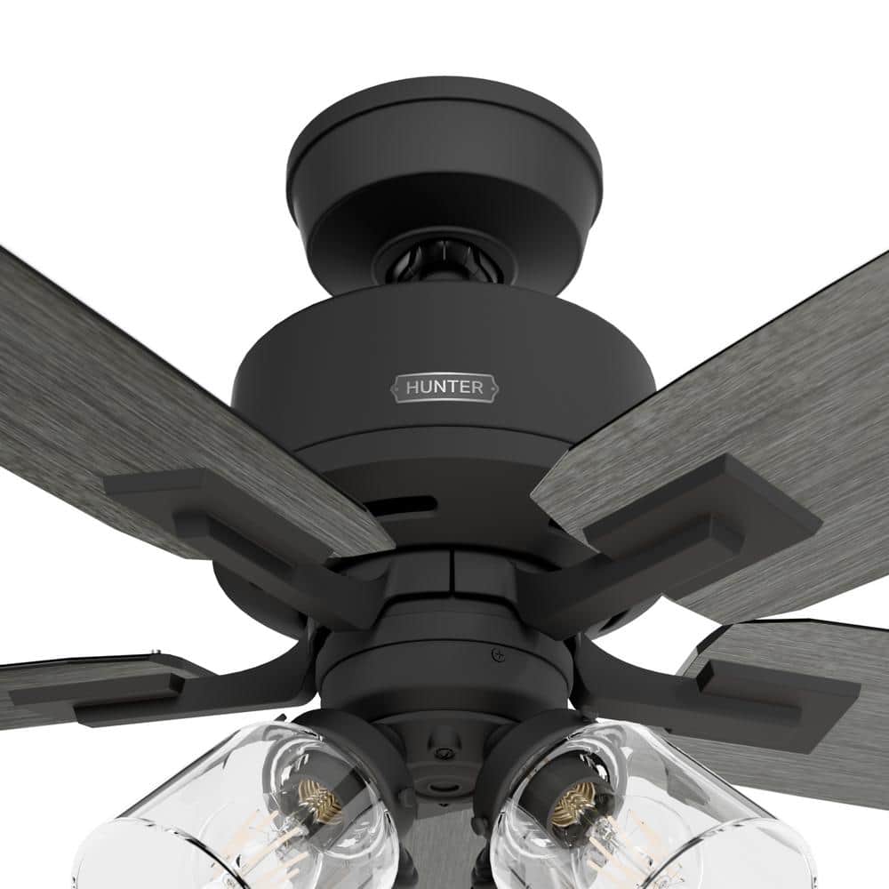52" Matte Black Ceiling Fan with LED Light and Remote