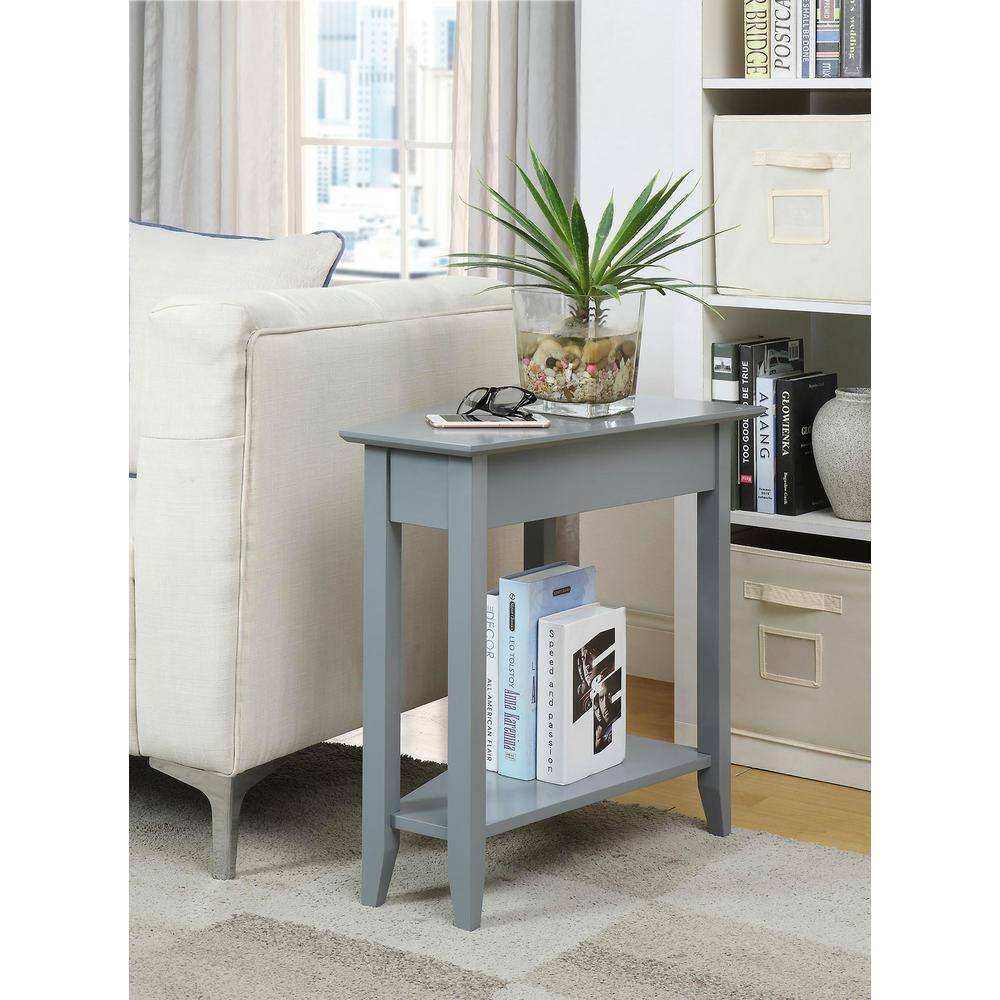 Gray Triangular Wood and Metal End Table with Shelf
