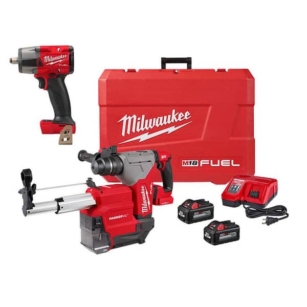 Milwaukee M18 FUEL 18V Lithium-Ion Brushless 1-1/8 in. Cordless SDS-Plus Rotary Hammer/Dust Ext Kit w/FUEL 1/2 in. Impact Wrench