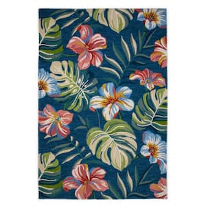 Arlo Blue 2 ft. x 3 ft. Modern Floral Hand-Made Indoor/Outdoor Area Rug