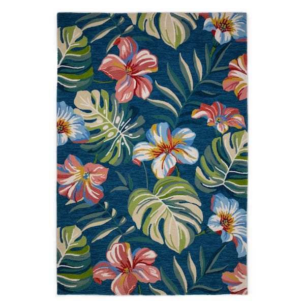 MILLERTON HOME Arlo Blue 3 ft. x 5 ft. Modern Floral Hand-Made Indoor/Outdoor Area Rug