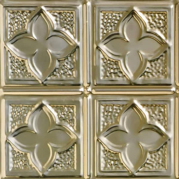 FROM PLAIN TO BEAUTIFUL IN HOURS Take Home Sample - Clover Gold Nugget 1 ft. x 1 ft. Decorative Tin Style Lay-in Ceiling Tile (1 sq. ft./case)