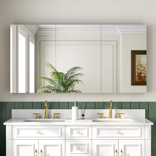 60 in. W x 30 in. H Rectangular Aluminum Recessed/Surface Mount Medicine Cabinet with Mirror, Soft Close Bi-view Door