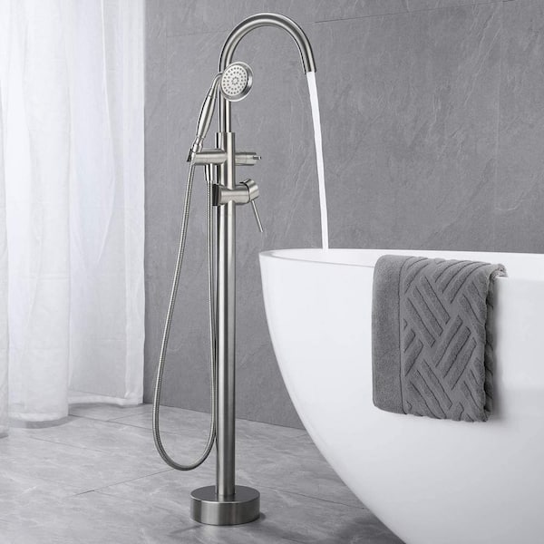 Unbranded 2-Handle Shower Set Freestanding Tub Filler Bathtub Brass Faucet, with Hand Held Shower Floor-Mount in Brushed Nickel