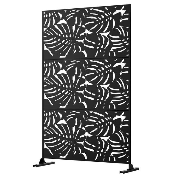 Dovelina 76 in. Galvanized Steel Garden Fence Outdoor Privacy Screen Garden Screen Panels Summer Pattern in Black