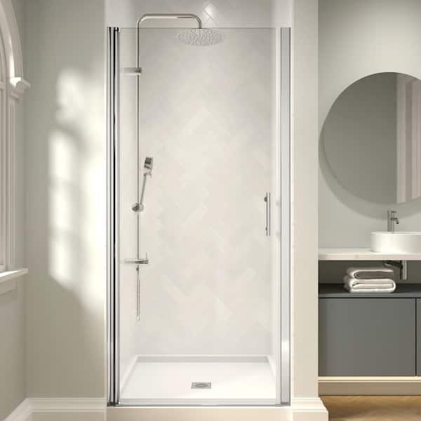 imperiol Modern 34 in. W x 72 in. H Pivot Swing Frameless Shower Door in Chrome Finish with 1/4 in. (6mm) Clear Glass