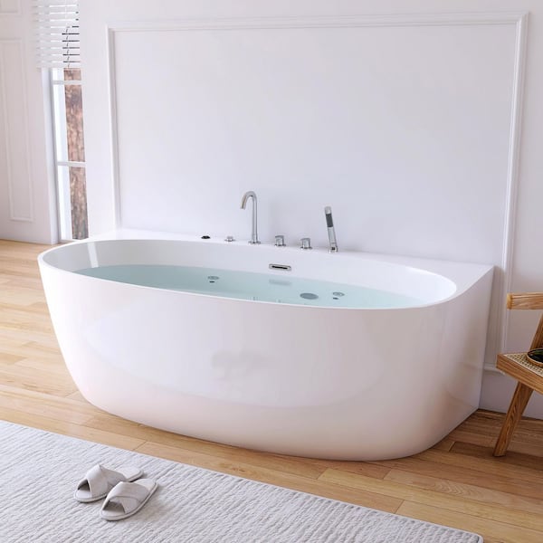 67 in. x 35 in. Acrylic Flatbottom Freestanding Whirlpool Bathtub in White with Faucets