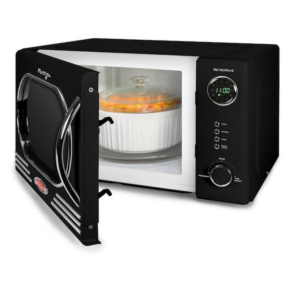Retro 14.92 in. Wide 1.1 cu. ft. Electric 1000-Watts Microwave Black with Child Safety Lock