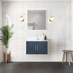 Geneva 30 in. W x 22 in. D Navy Blue Bath Vanity, Carrara Marble Top, Faucet Set and 30 in. LED Mirror