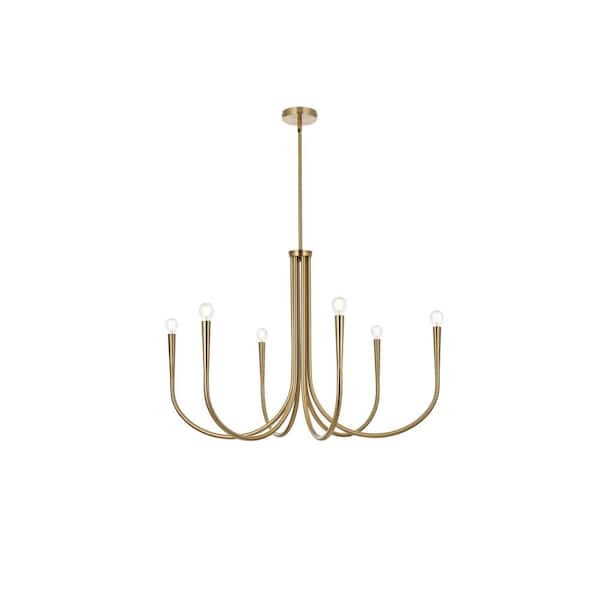 Unbranded 36 in. Home Living 6-Light Gold Chandelier with no Bulbs Included