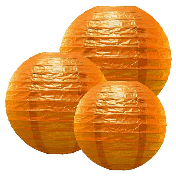 LUMABASE Multi Size Orange Paper Lanterns (6 Count)