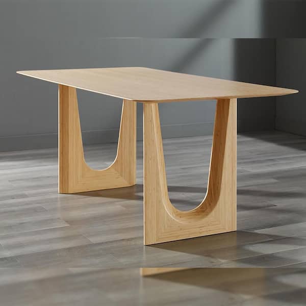 Unbranded Layla Sand Bamboo 36 in. Double Pedestal Dining Table Seats 6