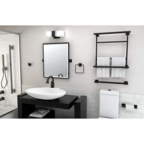 Framed Rectangle Mirror In Matte Black, Matte Black Pivot Mirror Bathroom