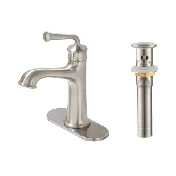 CASAINC 1.2 GPM Single Handle Single Hole Vessel Bathroom Faucet with Deckplate and Pop-Up Drain Kit in Brushed Nickel