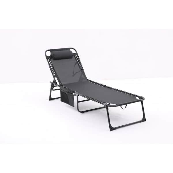 Cesicia Portable 74.4 in.L Blue 2-Piece Metal Adjustable and Reclining Outdoor Chaise Lounge with Pillow and Side Pocket