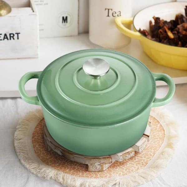 LAIFUCAM 2-Piece Pistachio Green Enameled Cast Iron Dutch Oven Set