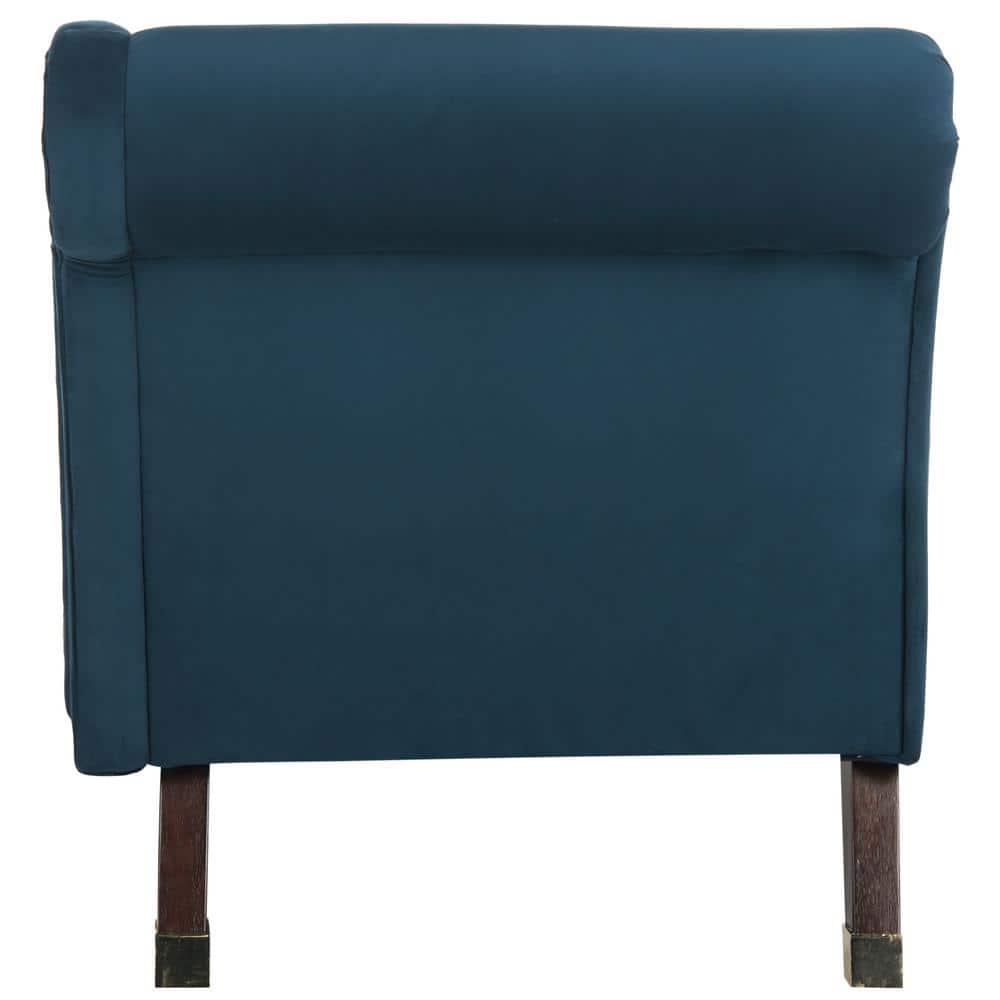 Navy Velvet Transitional Chaise with Gold Cap Legs and Pillow