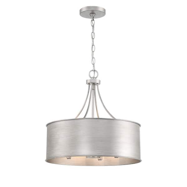 18 in. W x 17.5 in. H 4-Light Antique Silver Drum Pendant Light