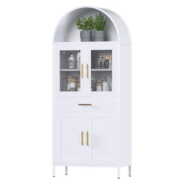 30.71 in. W x 72.83 in. H x 15.35 in. D Arched Steel Freestanding Cabinet with Drawer and Adjustable Shelves in White