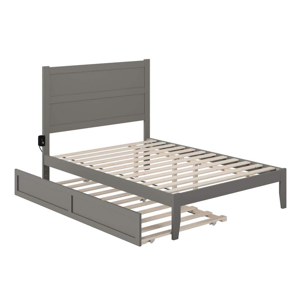 Gray Full Platform Bed with Trundle and Charging Station