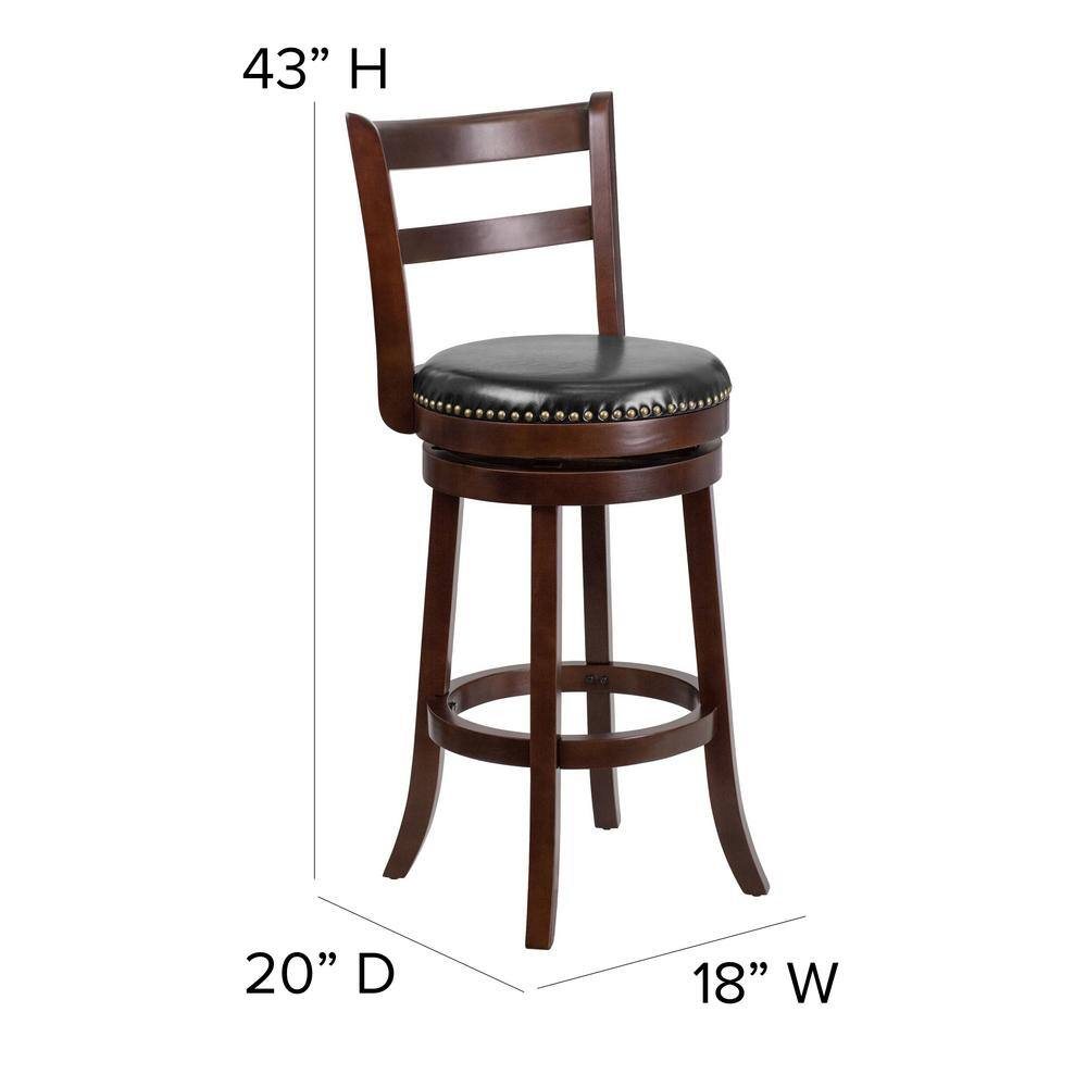 Elegant Cappuccino Wood Barstool with Black Leather Swivel Seat