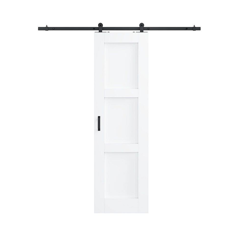 18 in. x 80 in. 3 Panel Top Mount Barn Door White Primed MDF Sliding Barn Door with Hardware Kit (T Shape Hanger Set) price history on PriceWatchPro
