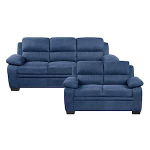 Deliah 80 in. W Straight Arm Textured Fabric Rectangle 2-Piece Living Room Sofa Set in Blue